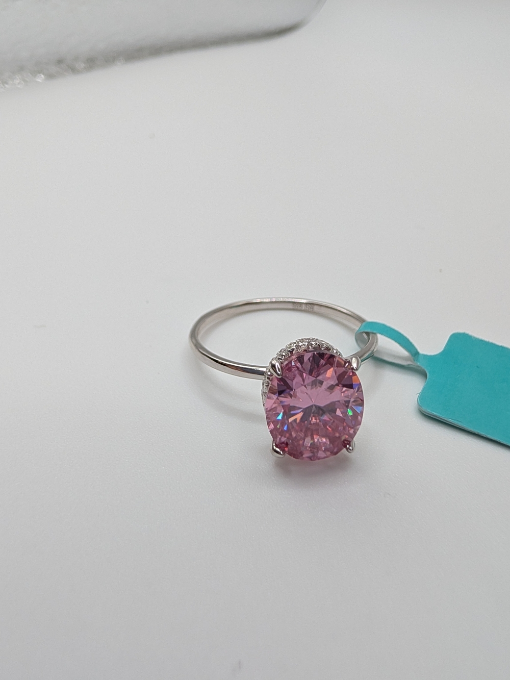 NWT Pink Moissanite Oval Halo Ring 925 Sterling Silver 6.69 CTW Size 9